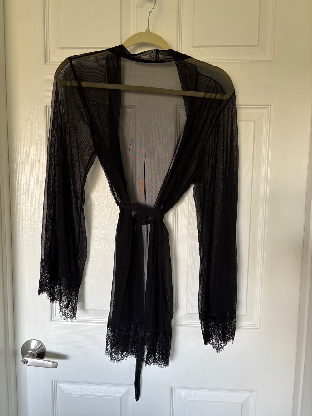 Sheer Black Lace-Trim Robe — Women’s Intimates